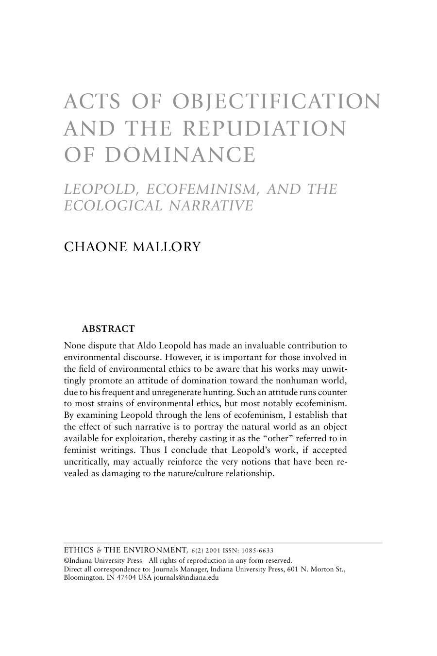 Acts of Objectification and the Repudiation of Dominance