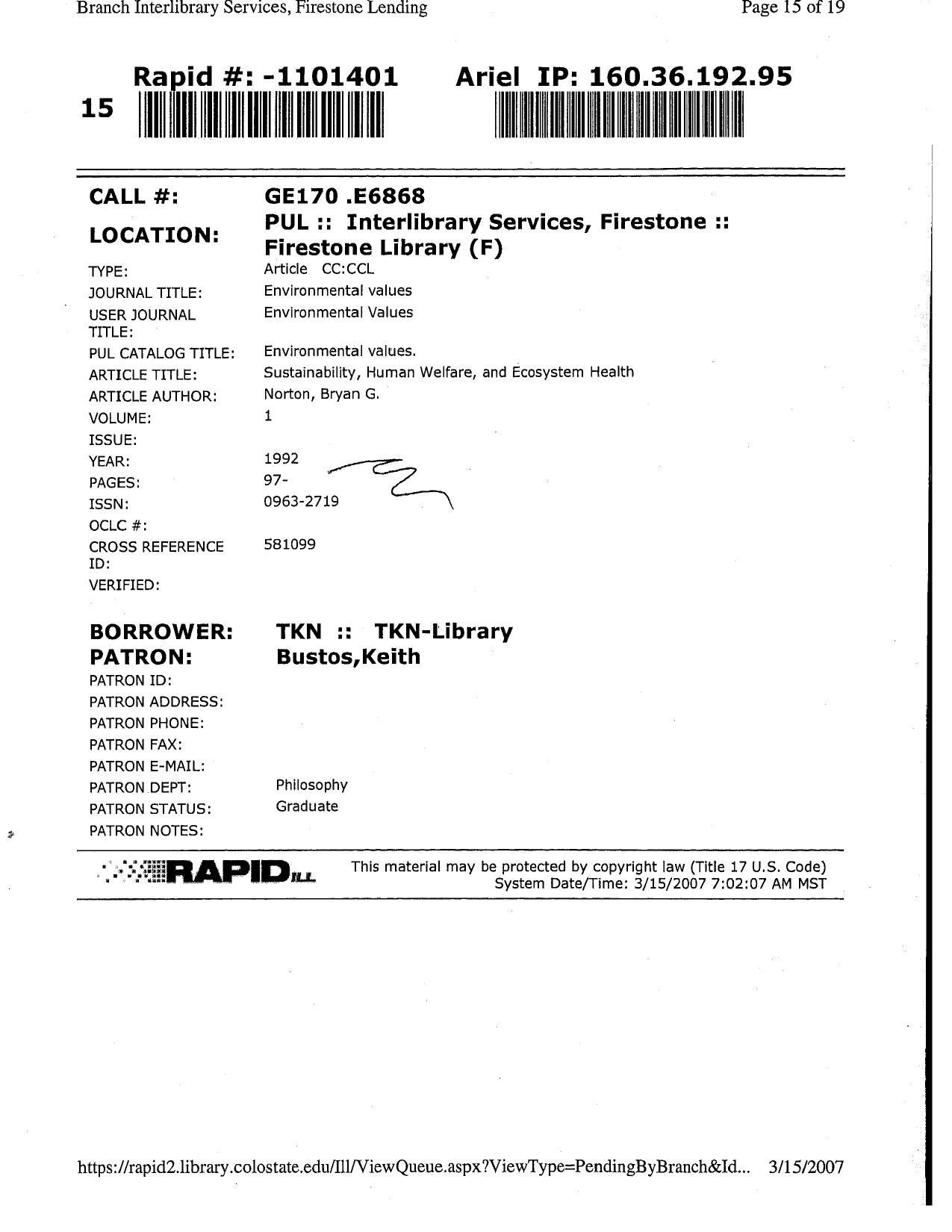 Sustainability, Human Welfare, and Ecoystem Health